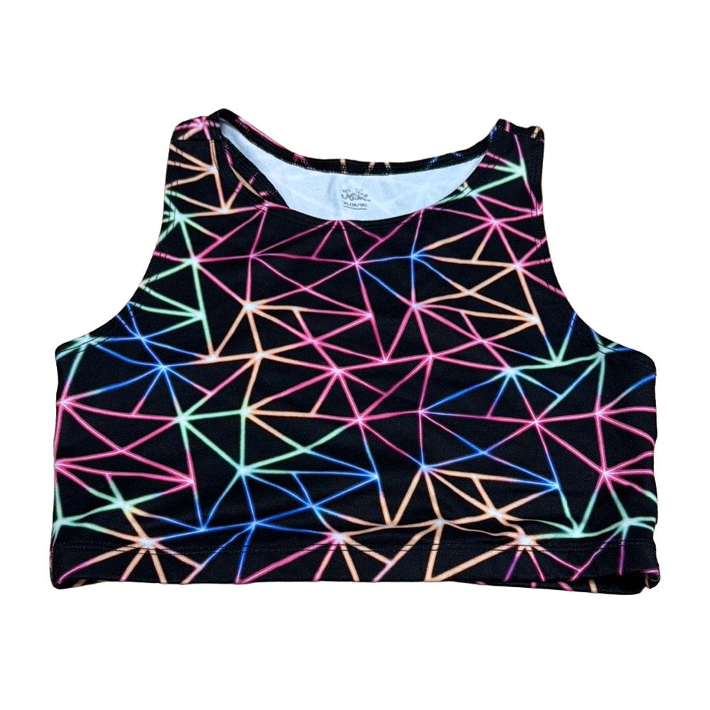 Justice Girls XL 16/18 Black Pink Multicolor Geometric Sports Bra Athleisure